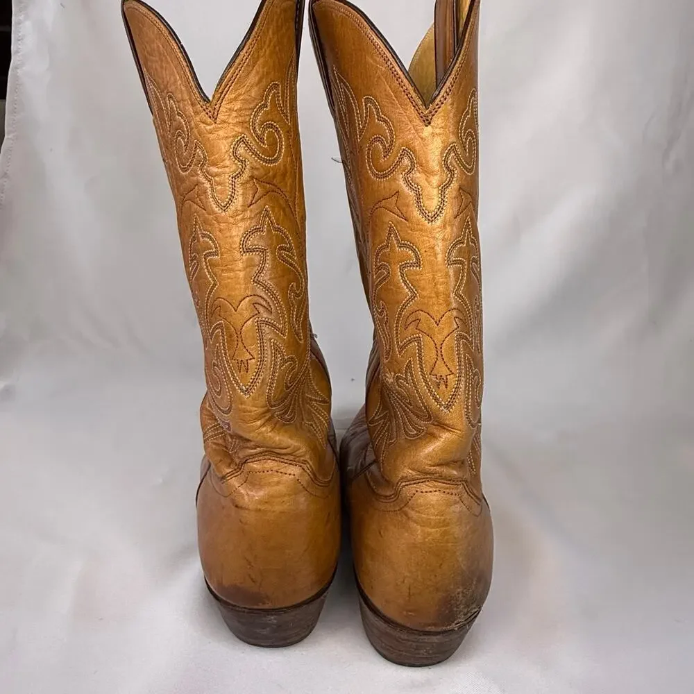 Vintage Justin Style 2521 Honey Tan Leather Cowboy Boots - Men's Size 10 D
